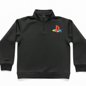 Official PlayStation Quarter Zip Fleece Pullover Black LS42208FS Gamer Logo XS
